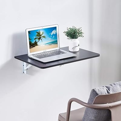 Buy Wall Mounted Folding Desk Floating Folding Table Drop Leaf Dining Table Mounted Desk For Small Spaces Wooden Space Saving Hanging Table For Study Bedroom Laundry Balcony Kitchen Black Online In Turkey