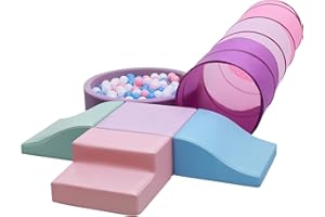 Hoohtoot Toddler Foam Climbing Toy, 4-Piece PU Leather Soft Blocks with Baby Ball Pit & Play Tunnel – Indoor Climb and Crawl 