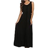 Sakkas Stella Long Tank Top Adjustable Caftan Corset Dress with Embroidery