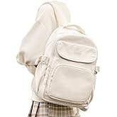 WEPOET Cute Middle School Backpack For Teen Girls,Waterproof Casual Bookbags,Lightweight Travel Daypack,Basic Laptop College Backpack For Women(White)