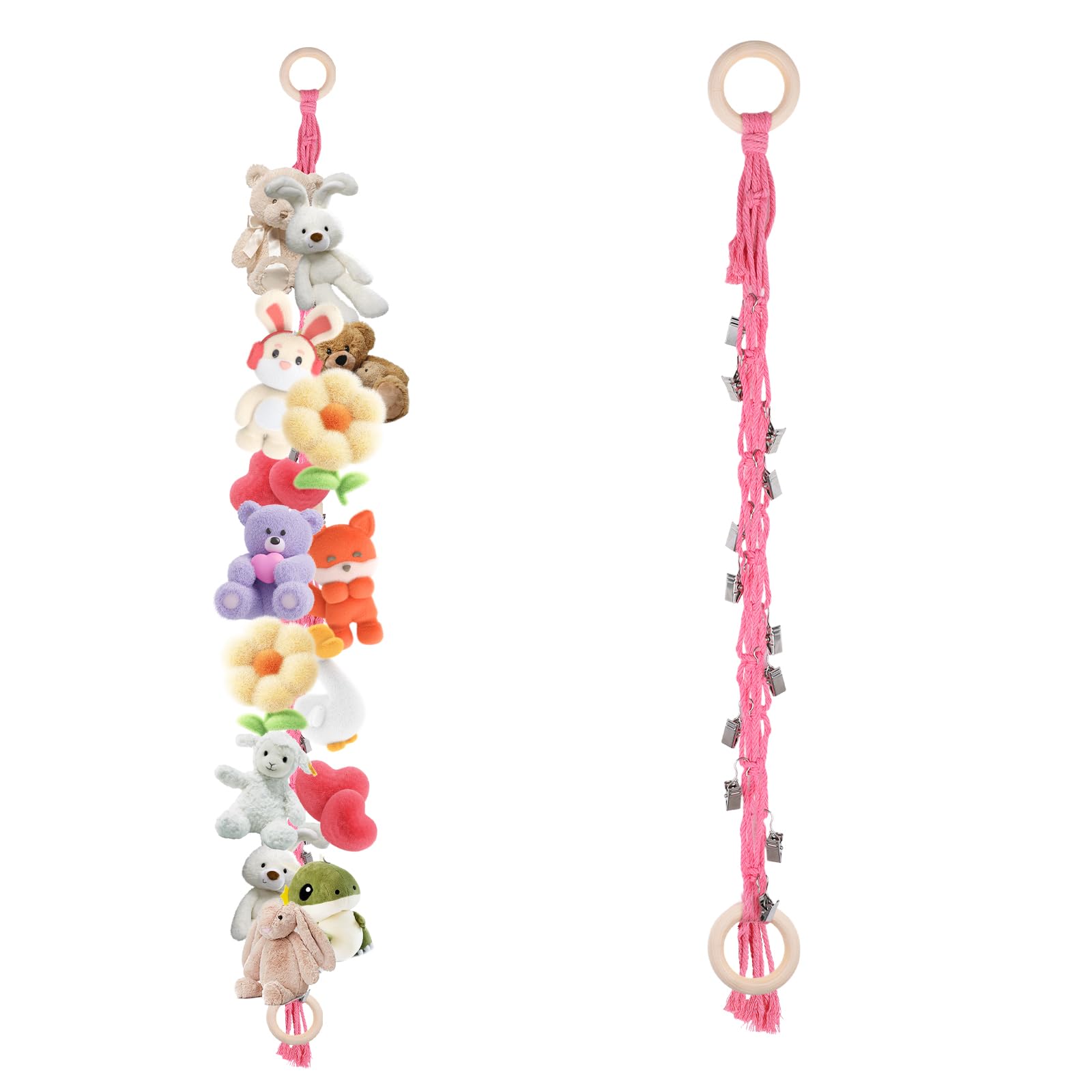 Soft Toy Storage Chain with 20Pcs Metal Clips Stuffed Animal Organizer Chain Toy Hammock Toys Hammock for Stuffed Animals Teddy Storage for Hanging Plush Toys Hats Socks — image 1