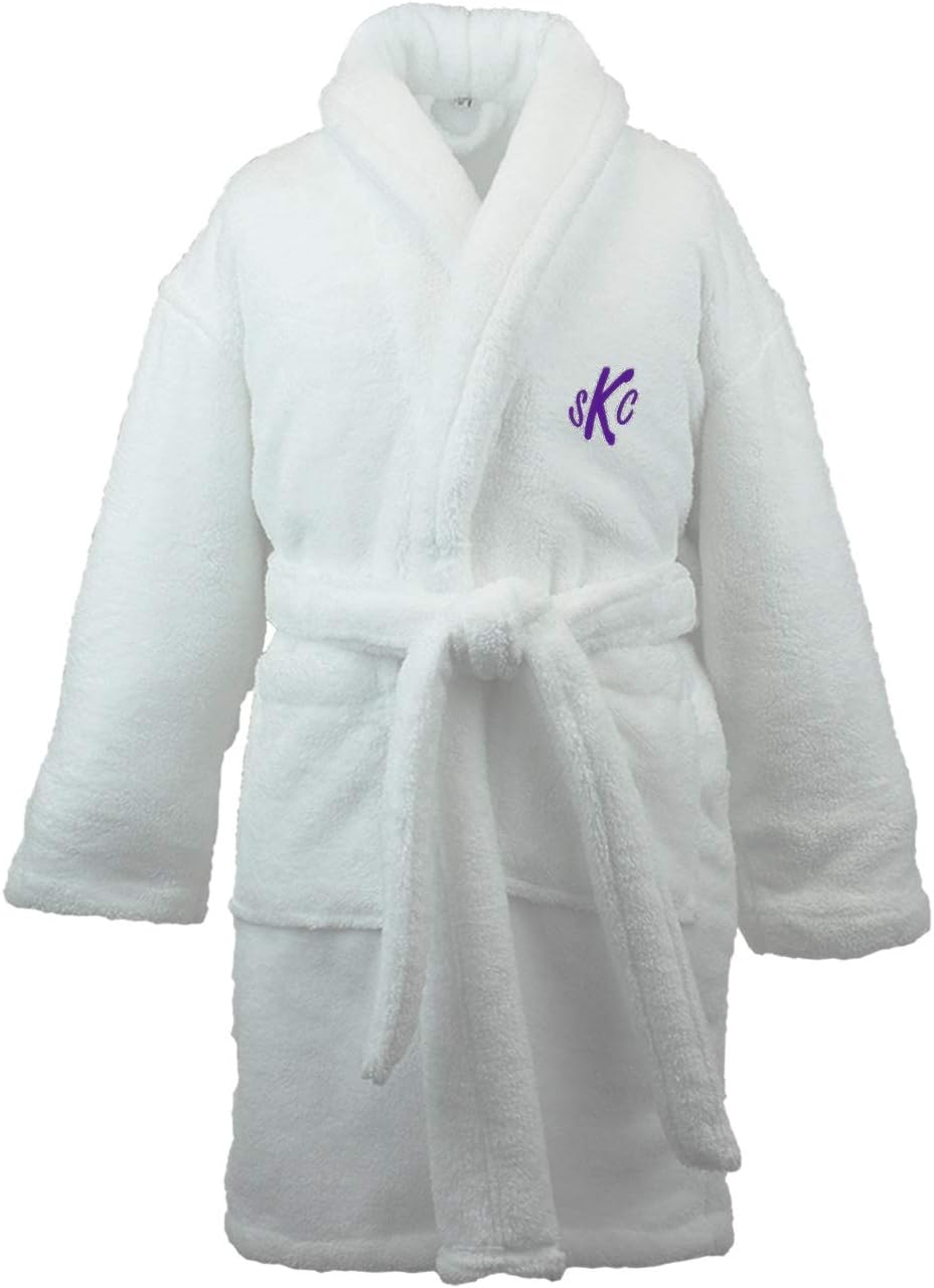BC BARE COTTON Personalized Monogram Make Your Own Custom Kids Microfiber Fleece Shawl Robe - Girls - White - Medium