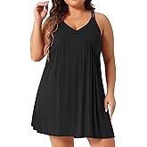 Agnes Orinda Plus Size Women's Nightgown Spaghetti Strap V Neck Sleeveless Racerback Sleepwear Chemise Nightdress