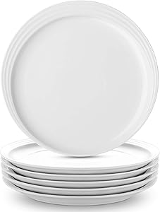 DOWAN Dinner Plates White Salad Plates Set of 6 Procelain Round Dessert Serving Dishes 8 inch