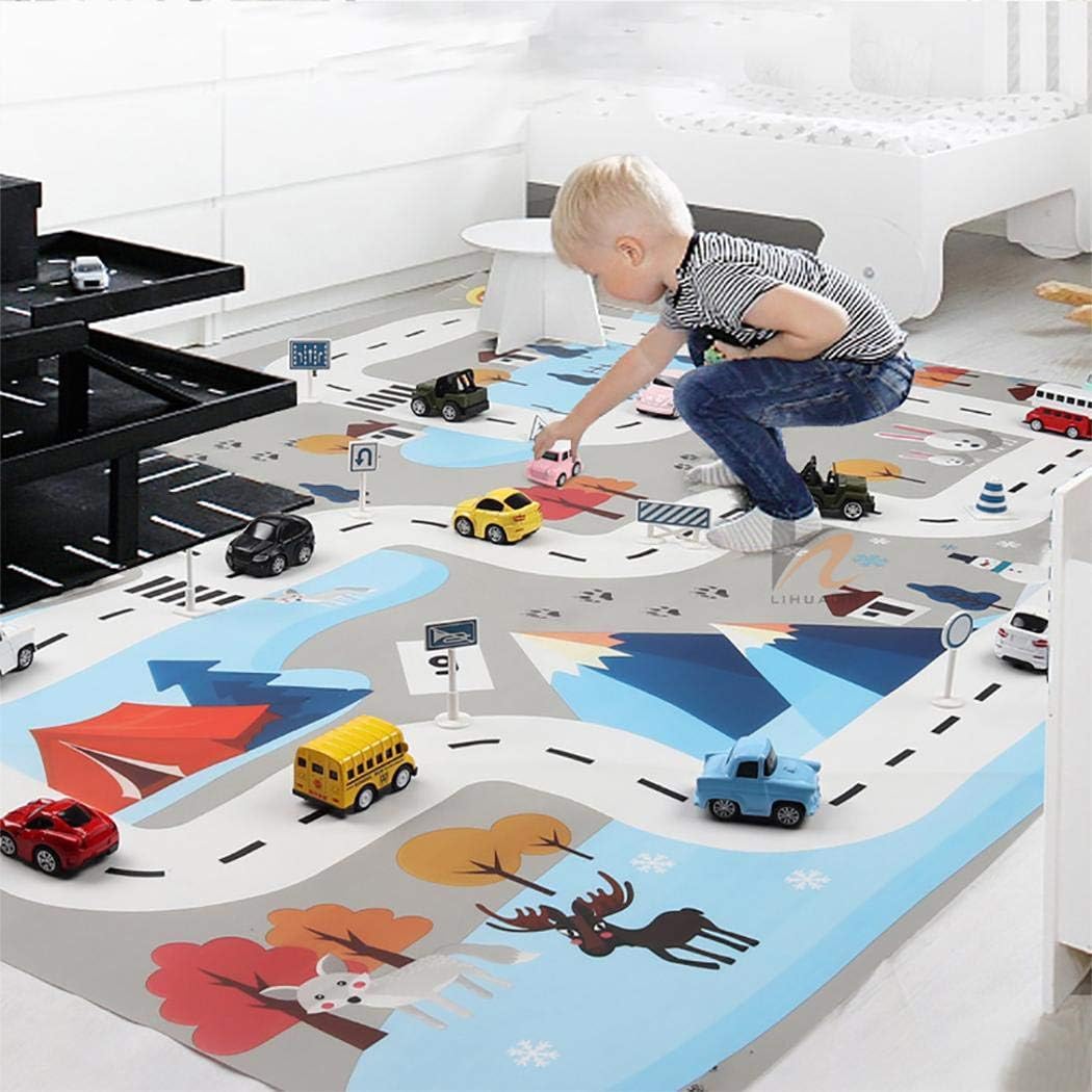 Eubell Cars Playmat, Washable Kids Road Traffic Carpet Play-mat, Children Activities Floor Squares Mat (Car not Included)