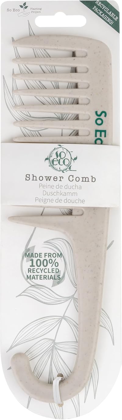 So Eco Shower Comb Wide-Tooth Detangler Curved Handle Recycled Material