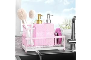 Cisily Dish Soap Dispenser, 12 fl oz Kitchen Soap Dispensers with Sponge Holder, Gold and Silver Pump Pink Glass Kitchen Soap Dispenser Set, Hand and Dish Soap Bottle Set, Pink Decor Accessories