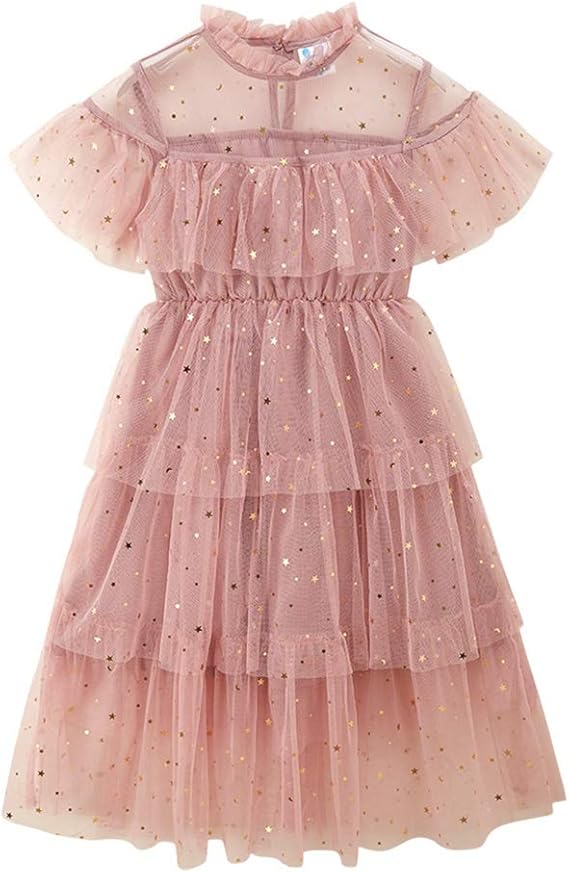 Amazon 今春花信 ワンピース 女の子 半袖 チュール キラキラ 夏 ガールズ スカート ドレス 子供服 ジュニア お嬢様 フォーマル 演奏会 かわいい プリンセス風 通園 通学 発表会 上品 ワンピース チュニック 通販