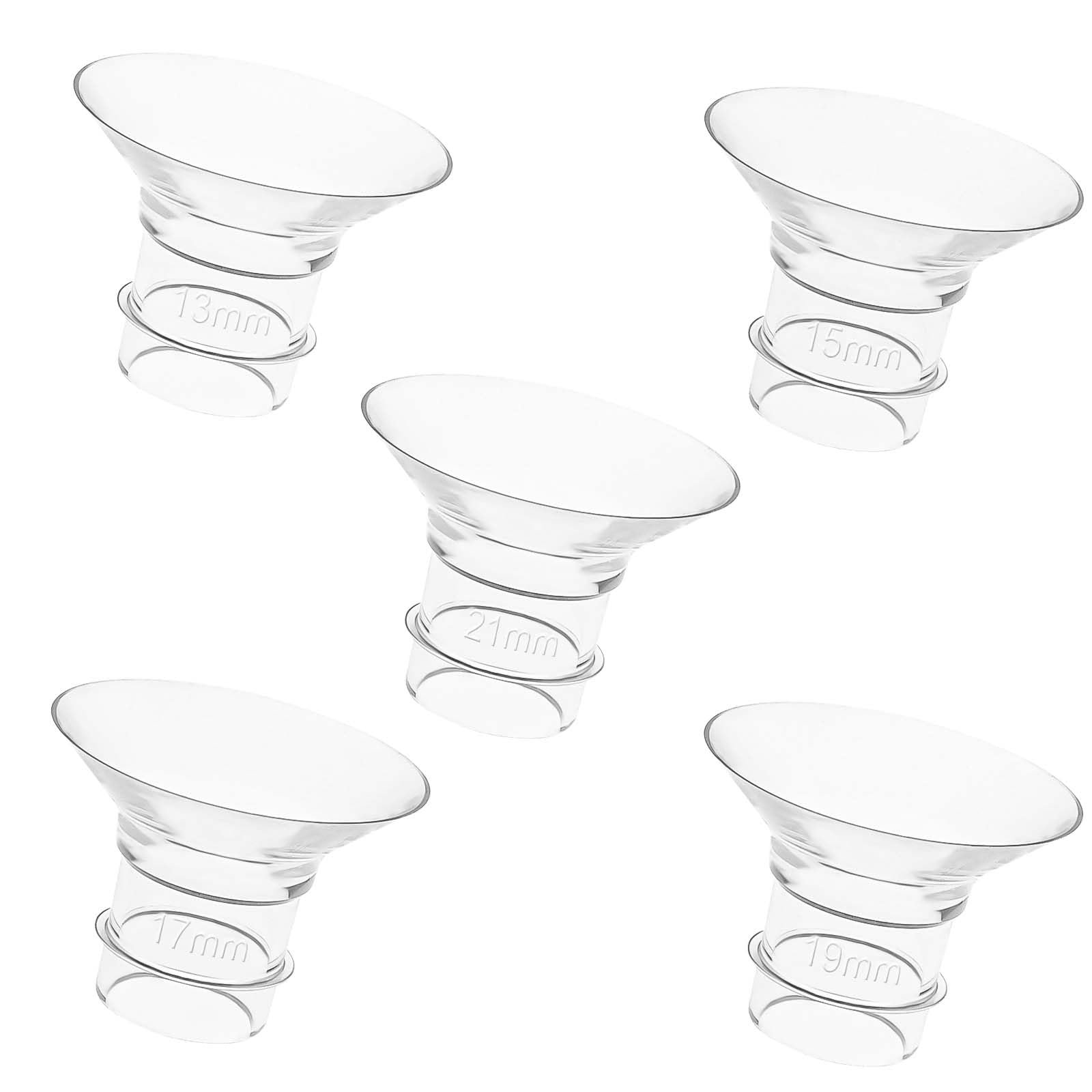 5pcs Breast Pump Flange Insert, 13/15/17/19/21mm Wearable Silicone Flange Insert Easy to Clean Breast Pump Shields Milk Collector Replacement Parts for Mothers (Transparent)