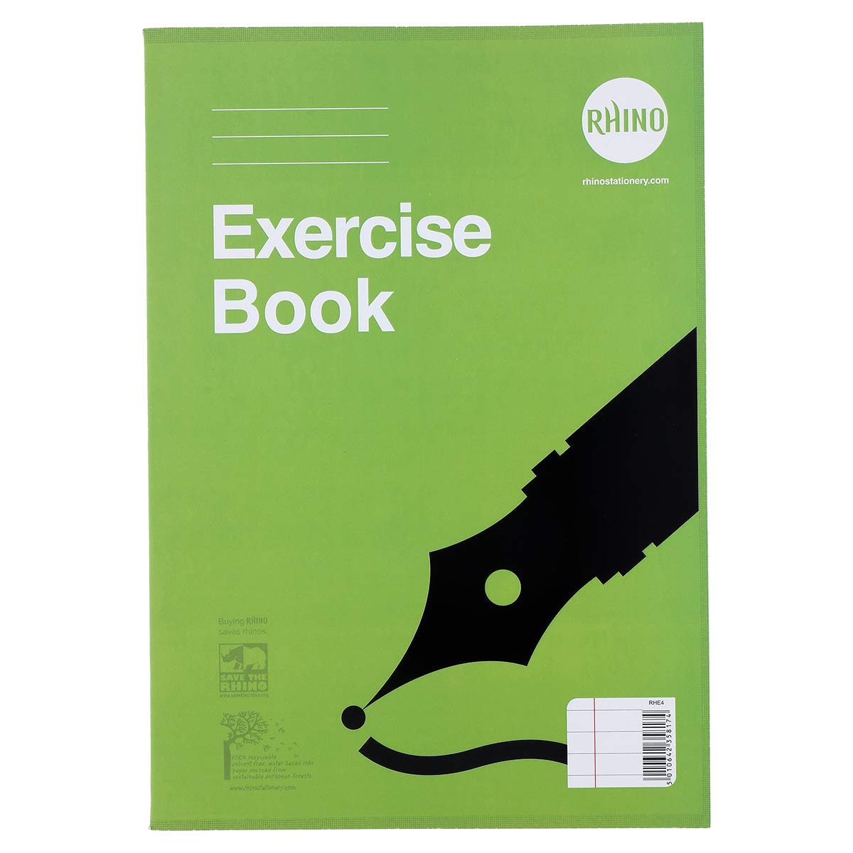 Rhino Stationery Exercise Book | A4 | 100 Page | 8mm Lined with Margin | Green | Learning Resources | School Books (1, Green)