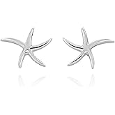 AeraVida Adorable Wavy Starfish .925 Sterling Silver Stud Earrings | Minimalist Ocean-Inspired Sterling Silver Earrings for Women | Lightweight Everyday Stud Earrings with Starfish Motif
