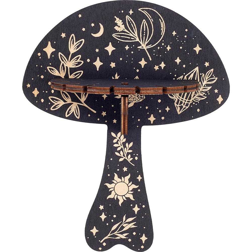 CREATCABIN Crystal Shelf Display Wall Crystal Shelf Mushroom Floating Shelves Wood Dowsing Pendulum Holder Stand Rustic Witchy Stuff Storage for Hanging Rock Essential Oil Spiritual Gift 7.24x5.91Inch