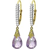 Galaxy Gold GG 6.3 Carat 14k Solid Gold Diamond Leverback Earrings with Natural Briolette Amethysts