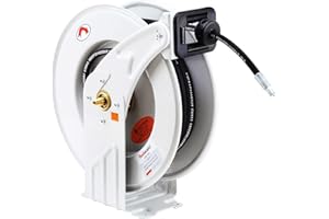 ReelWorks Oil Hose Reel Retractable 1/2" Inch x 50' Foot Long Premium Commercial SAE100R1AT Hose Max 2320 PSI Industrial Dual Arm Steel Construction