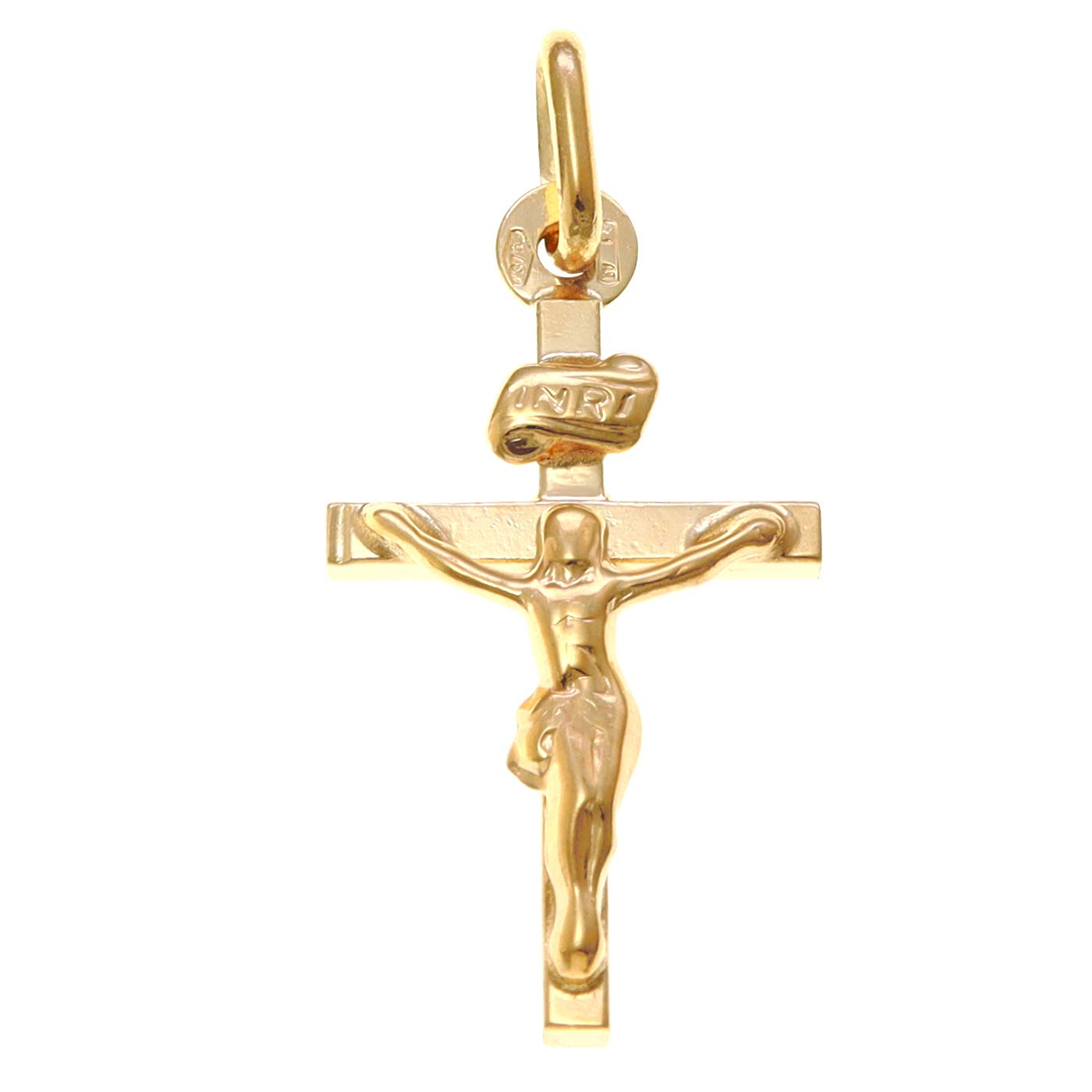 Alexander Castle Small Solid 9ct Gold Crucifix Necklace Pendant for Women Boys Girls - Cross Charm with Jewellery Gift Box - PENDANT ONLY - 22mm x 14mm