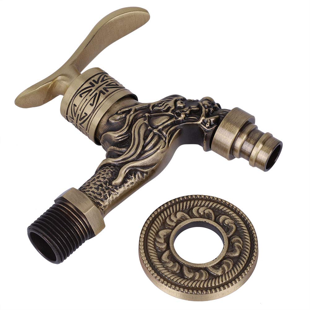 Brass Wall Mounted Faucet with Dragon Head Pattern G1/2" Water Tap Ancient Design for Bathroom Kitchen