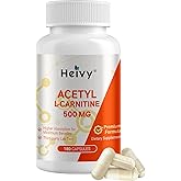 Heivy Acetyl L-Carnitine (ALCAR) 500 mg, 180 Capsules, Amino Acid Support for Brain Function & Nerve Health, Non-GMO and Gluten Free, 1 Capsule per Serving