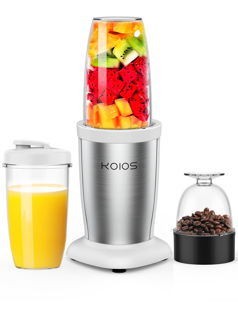 KOIOS ミキサー ジューサー ダブルボトル 500ml大容量 コーヒーミル ６枚刃 ハイパワー400W スムージー 25000r/min高速回転 果物/野菜/離乳食/ミルクセーキ 氷も砕ける 一台多役 栄養補充 過熱保護 水洗い可能 操作簡単 持ち運び おしゃれ アウトドア/旅行/出張/オフィスなどに向け (ホワイト)商品画像