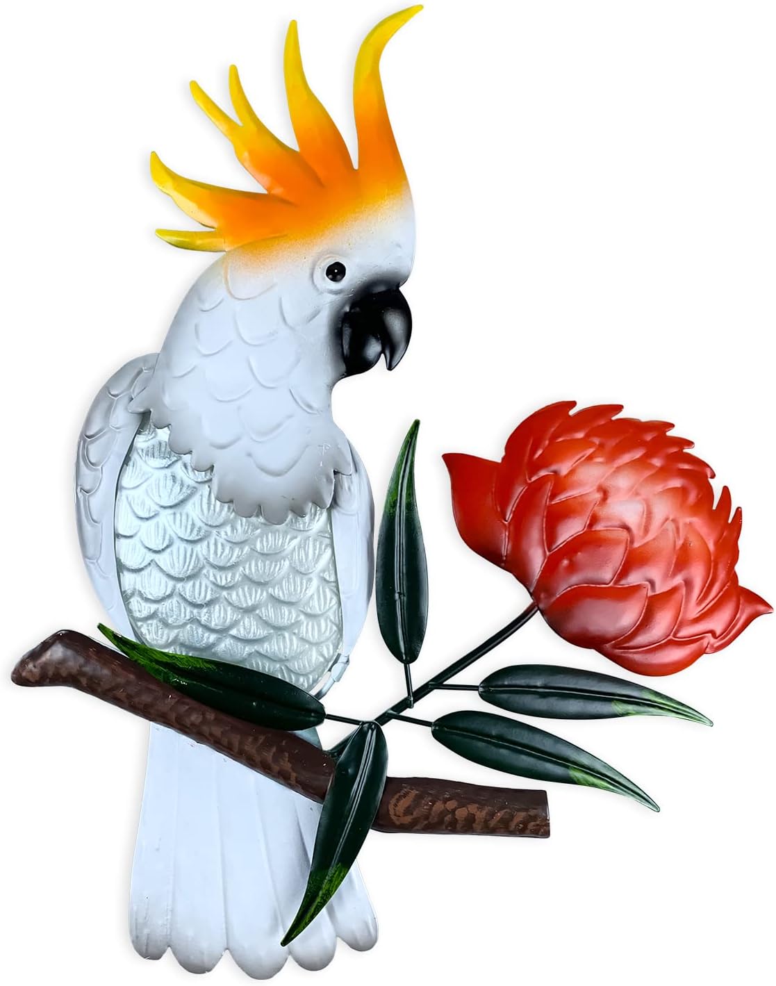 Plaques & Wall Art - HONGLAND Metal Parrot Wall Art Outdoor Wall Decor Glass Hanging Birds for Patio,Fence and Porch-18 inch