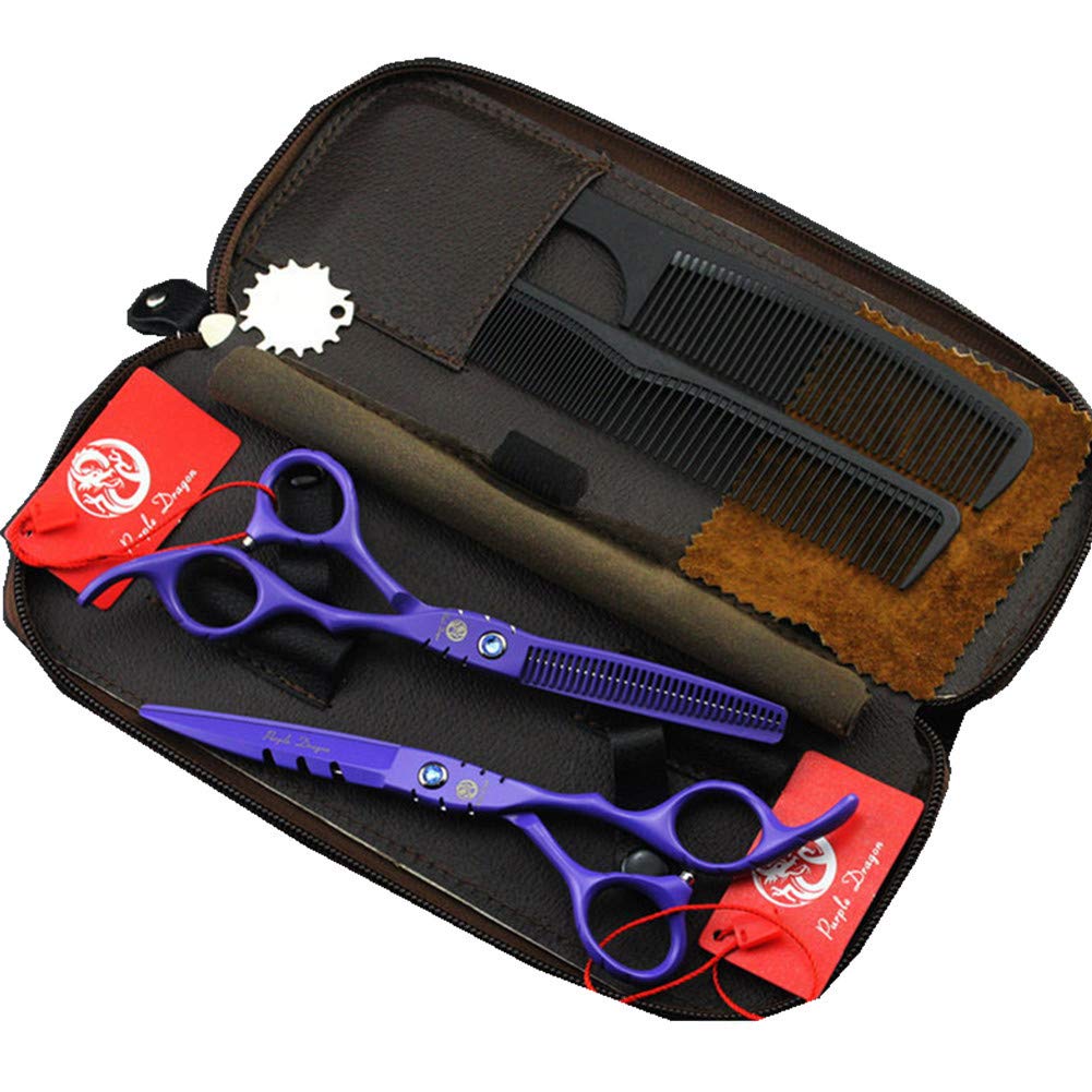 Photo 1 of Purple Dragon Professional Japan 440C Hair Salon Cutting Shear and Barber Thinning Scissor Hairdressing Shear Set with Bag