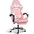 Gaming Chair, Backrest and Seat Height Adjustable Swivel Recliner Racing Office Computer Ergonomic Video Game Chair with Footrest and Lumbar Support, Pink/White