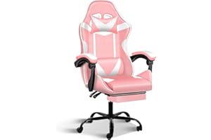 YSSOA Gaming Chair, Backrest and Seat Height Adjustable Swivel Recliner Racing Office Computer Ergonomic Video Game Chair with Footrest and Lumbar Support, Pink/White