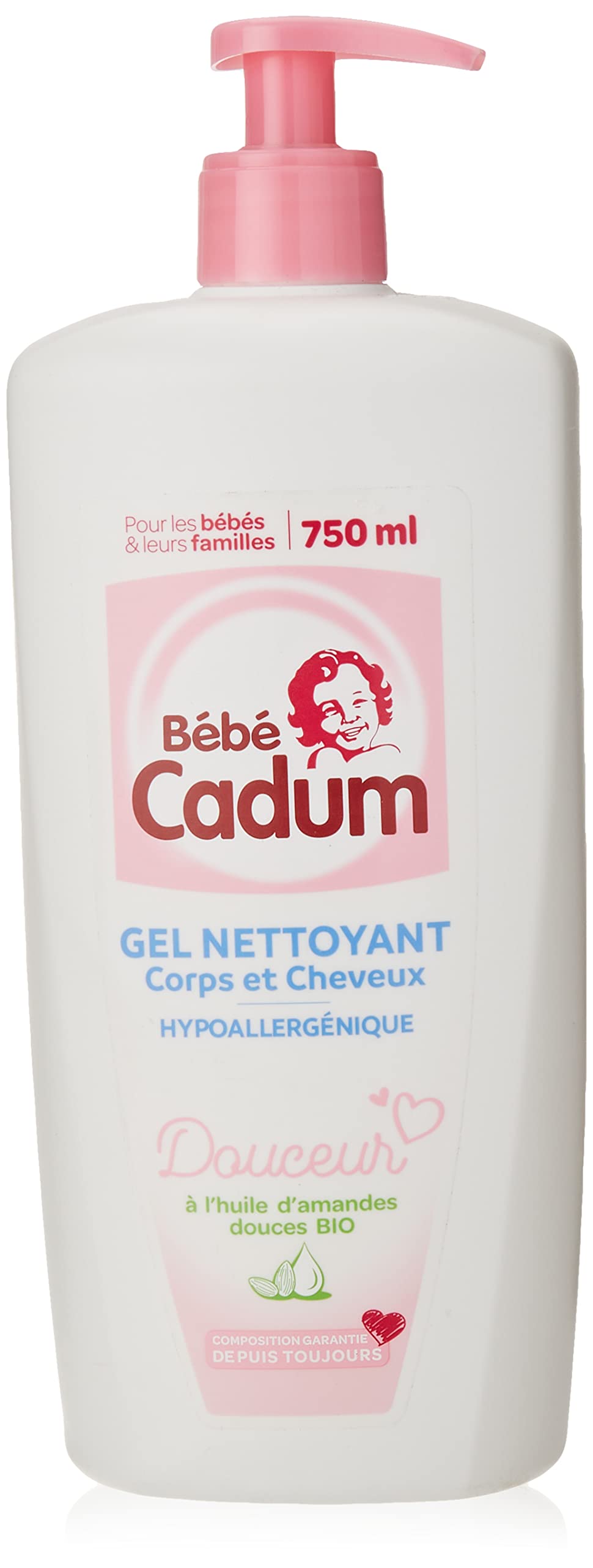 Cadum Bébé Cadum Cleansing Gel for Body and Hair with Almond Oil, Organic Almond Oil for Babies, 750 ml