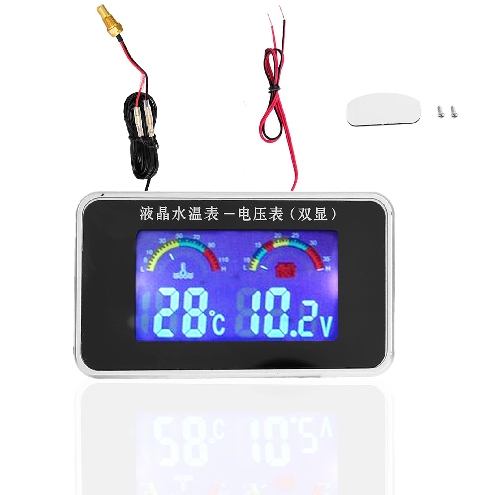 Fydun Water Thermometer Sensor Car LCD Screen Voltmeter Water Temperature Meter Gauge 12V/24V/36V