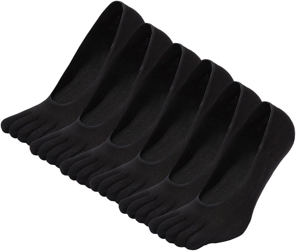 Toe Socks Womens No Show Finger Socks Invisible Non-slip Low Cut Socks with Toes Girls Liner Ankle Socks With Fingers Casual School Sneaker Socks with Gel Grips, Size 4-10, 6 Pairs