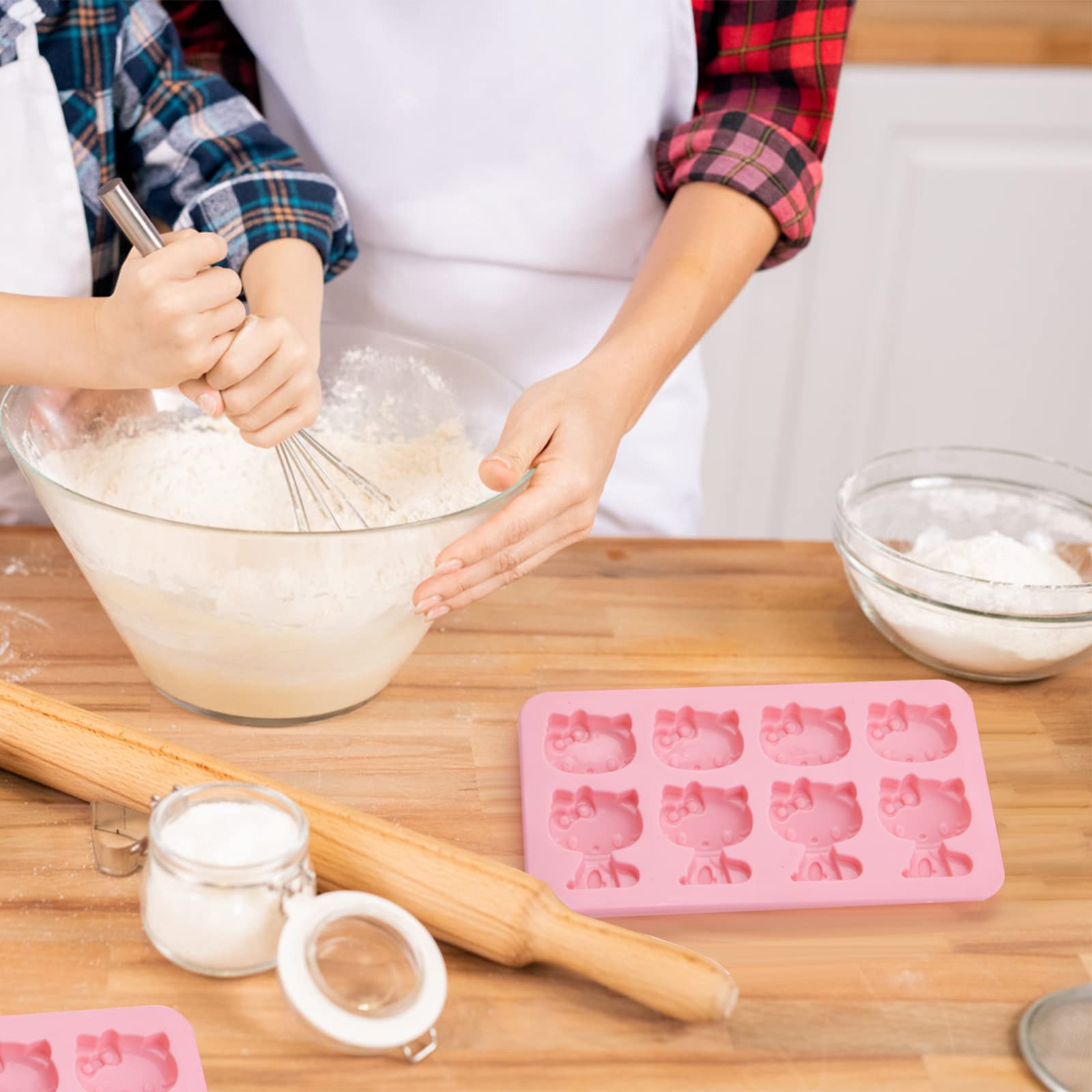 Hello Kitty Silicone molds,Small ice mold,Chocolate tray for Sugarcraft, Birthday Cake Decoration, Gum paste Icing, Candy Chocolate Cupcake Topper Decorating and DIY Baking Tools 8 Cups 2 pack