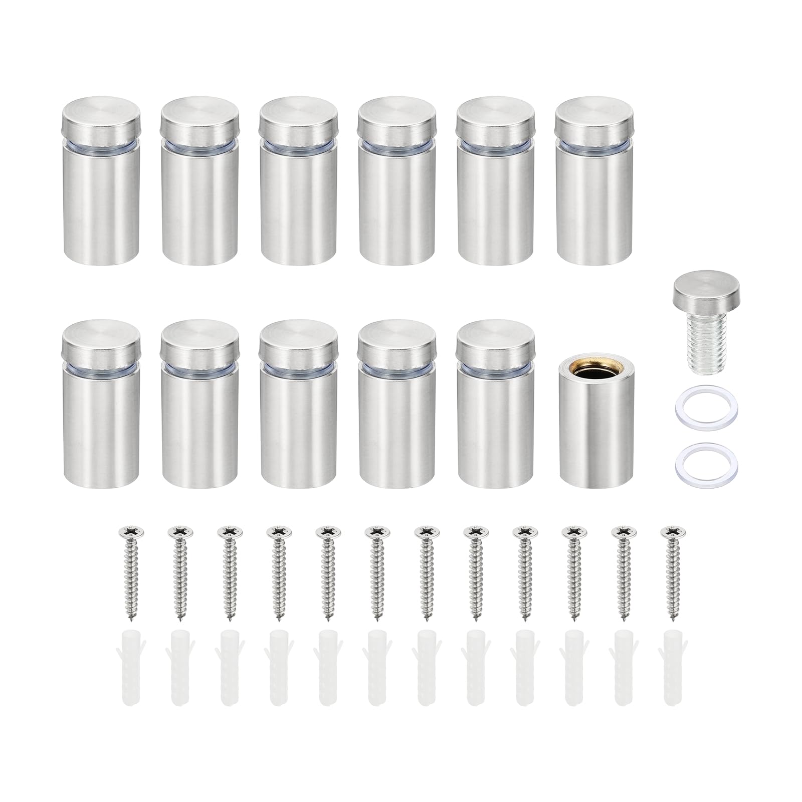 PATIKIL 5/8 x 1.2 inch Sign Standoff Screws, 12 Set Stainless Steel Wall Standoff Mounting Hardware Advertising Glass Nail for Hanging Acrylic Picture Frame Acrylic Panel, Silver