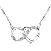 EUSJ Infinity 925 Sterling Silver Heart Pendant Necklace for Women, Womens Jewelry, Birthday Anniversary, with 18+2inch (Style 5)