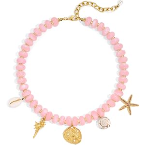CLASSYZINT Summer Beach Colorful Beaded Choker Charm Necklace | Resin Bead Necklace with Starfish Shell Fish Ocean Charms Bea