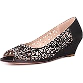ERIJUNOR Women Peep Toe Pumps Middel Heel Wedges Sparkle Rhinestone Wedding Bridal Shoes