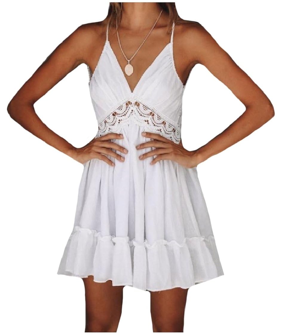 sexy lace strap stitching vacation dresses