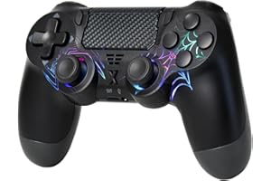 mone Wireless Controller for PS4/PC, Black Spider Design, Hall Effect Joystick, RGB Lighting, Dual Vibration, 6-Axis Gyro, Touchpad, Type-C Charging, 3.5mm Headphone Jack