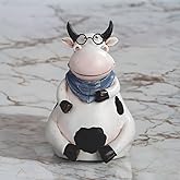 ICE ARMOR Hand Painted 6" H Cow Sitting with Glasses Figurine Statue Sculpture Ornament Decoration Home/Room Decor Unique Gift Ideas for Housewarming Holidays Birthdays Great Collectible Addition