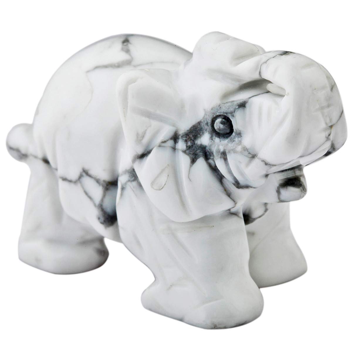 Nupuyai White Howlite Turquoise Carved Crystal Animal Elephant Statue Figurine, Good Luck Gift Energy Healing Mini Crystal Ornament for Home Office Decor