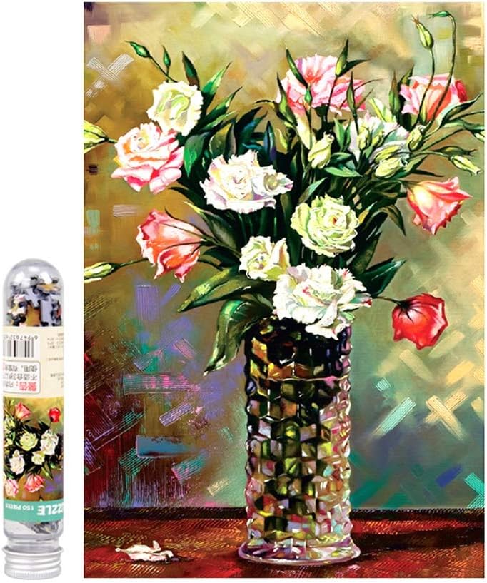 Wsjdmm Mini Test Tube Pocket Puzzle for Painting, Vase Full of Flowers,150 Pieces, Adult Creative Gift Decompression Jigsaw Puzzle Cartoon Puzzle Parent-Child Toy Children's Day Gift