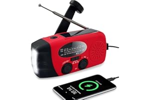PUYINII Emergency Weather Radio AM/FM/NOAA with 2000mAh, Portable Hand Crank Radio with Phone Charger, USB Charged, 3 LED Flashlight, Emergency Battery Radio with SOS for Indoor/Outdoor Emergency (Red)