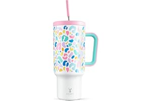 Meoky 40 oz Tumbler with Handle and Straw, Tumbler with Lid and Straw, Insulated Stainless Steel Travel Mug, 100% Leak-proof, Keeps Cold for 34 Hours or Hot for 10 Hours (Leopard)