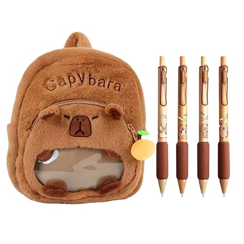ZPSOSPZ Capybara School Bag,Cute Capybara Backpack for Kids,Animal Theme Stationery Kit,with 4 Capybara Pens,School Supplies Gift,Cartoon Stylish Schoolbag for Boys Girls Kids