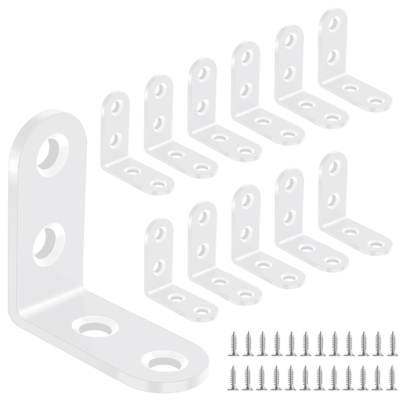 Yeepeo 12 Pcs Corner Bracket 40 × 40mm, White Right Angle 90 Degree Carbon Steel L Brace with 48 Screws Small Brackets Shaped Wood Furniture Fixation, Stainless Steel, 12pcs 40×40×16mm