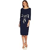 Adrianna Papell Tipped Crepe Tie Dress, Waterfall/Navy Sateen