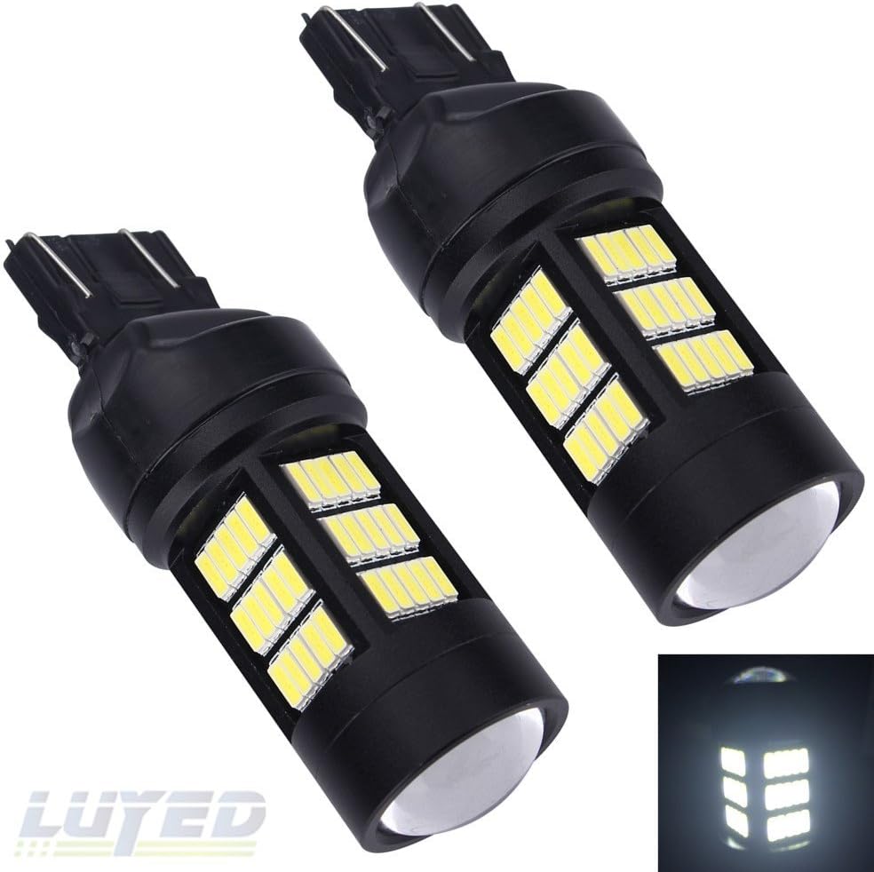 LUYED 2 X 1500 Lumens Extremely Bright 7443 4014 72-EX Chipsets 7440 7441 7443 7444 992 LED Bulbs,Black Metal Aluminum Dissipate Heat With Adjustable Lens,Xenon White