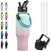 BJPKPK Insulated Water Bottles with Straw Lid, 35oz Metal Water Bottle with 2 lids & Paracord Strap, Double Wall Stainless Steel Vacuum Tumblers, Cups, Mugs, Thermo for Hot& Cold Drinks, Marshmallow