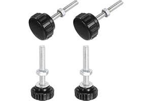 uxcell 4 Sets Knurled Knobs Thumb Screws with Nuts Washers, Metric M5 x 35mm Male Thread 25mm Plastic Head, Zinc Plated Carbon Steel Stud Hand Knobs Clamping Thumbscrews Handles, Black