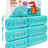 Koko Wipes Unscented Baby Wipes, 600 Count, 100% Cotton Dry, Super Absorbent & Hypoallergenic for Sensitive Skin, Use Wet or Dry, Ideal for Diaper Changes, Travel Size Wipes for Adults & Babies