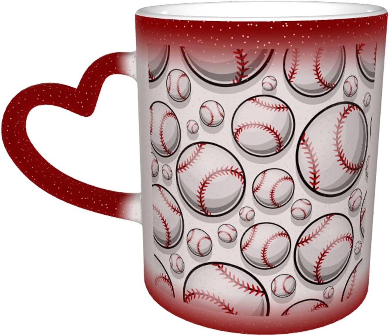 OcuteO Color Changing Mug Love Heart White Baseball Softball Ball Red Rose Graphics 3d Ceramic Coffee Tea Mugs Cups For Kitchen Office Home Bedroom Decor Full Image Revealed When Hot Liquid Is Added