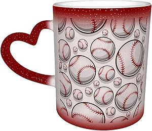 OcuteO Color Changing Mug Love Heart White Baseball Softball Ball Red Rose Graphics 3d Ceramic Coffee Tea Mugs Cups For Kitchen Office Home Bedroom Decor Full Image Revealed When Hot Liquid Is Added
